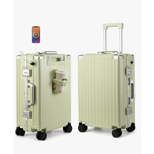 MYER Hard Shell Carry On Luggage 22x14x9 Airline Approved,20 Inch Aluminum Luggage with 100% 3-Layer PC,Carry On Suitcases with Wheels,Cup Holder and USB Port (Vanilla Green, 20 inch)