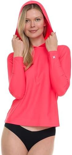 Hurley Rash Guard for Women with Hood, Long Sleeve Hoodie Swim Shirts for Women, Quick Dry UPF 50+ SPF Sun & UV Protection S