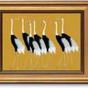 Gold Framed Wall Art, Vintage Japanese Cranes Canvas Prints – Seven Cranes Bird Pictures Decor, Modern Minimalist Japandi Artwork for Bedroom Living Room 9x11 inch