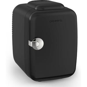 CROWNFUL Mini Fridge, 4 Liter/6 Can Portable Cooler and Warmer Personal Fridge for Skin Care, Cosmetics, Food,Great for Bedroom, Office, Car, Dorm, ETL Listed (Black)