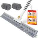 Floor Squeegee for Concrete Floors, 180 Rotating Silicone Broom, Squeegee for Floor with Long Handle and Textured Squeegee Design, Water and Pet Hair Remover for Bathroom Floors, Tile, Deck and Glass (16in | 4-Section Pole (62in) | 2 Pads)