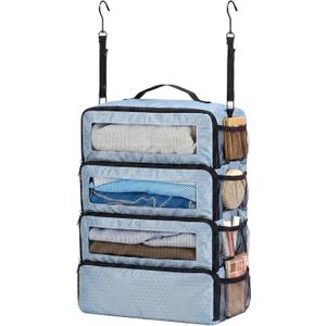 Back to School Hanging Suitcase Organizer Gray 4 Layer Dorm Room Clothes Storage Bag with Adjustable Hook Pack Hang Travel Organizer for College Dorms, Gray