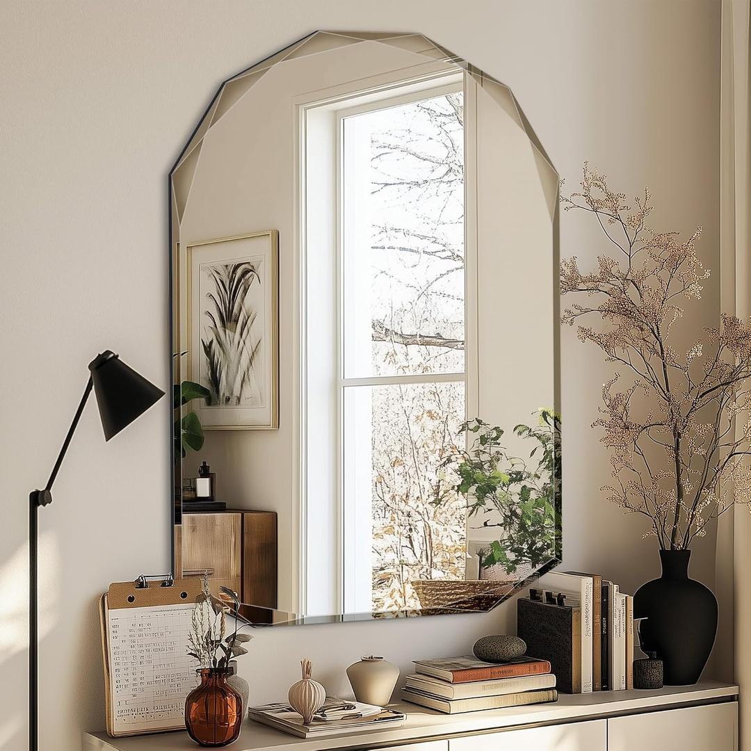 Suidia Bathroom Mirror, 24"x 36" Wall Mirror, Frameless Bathroom Mirror with Beveled Edge for Bedroom, Living Room, Entryway, Hallway, Arched Shape