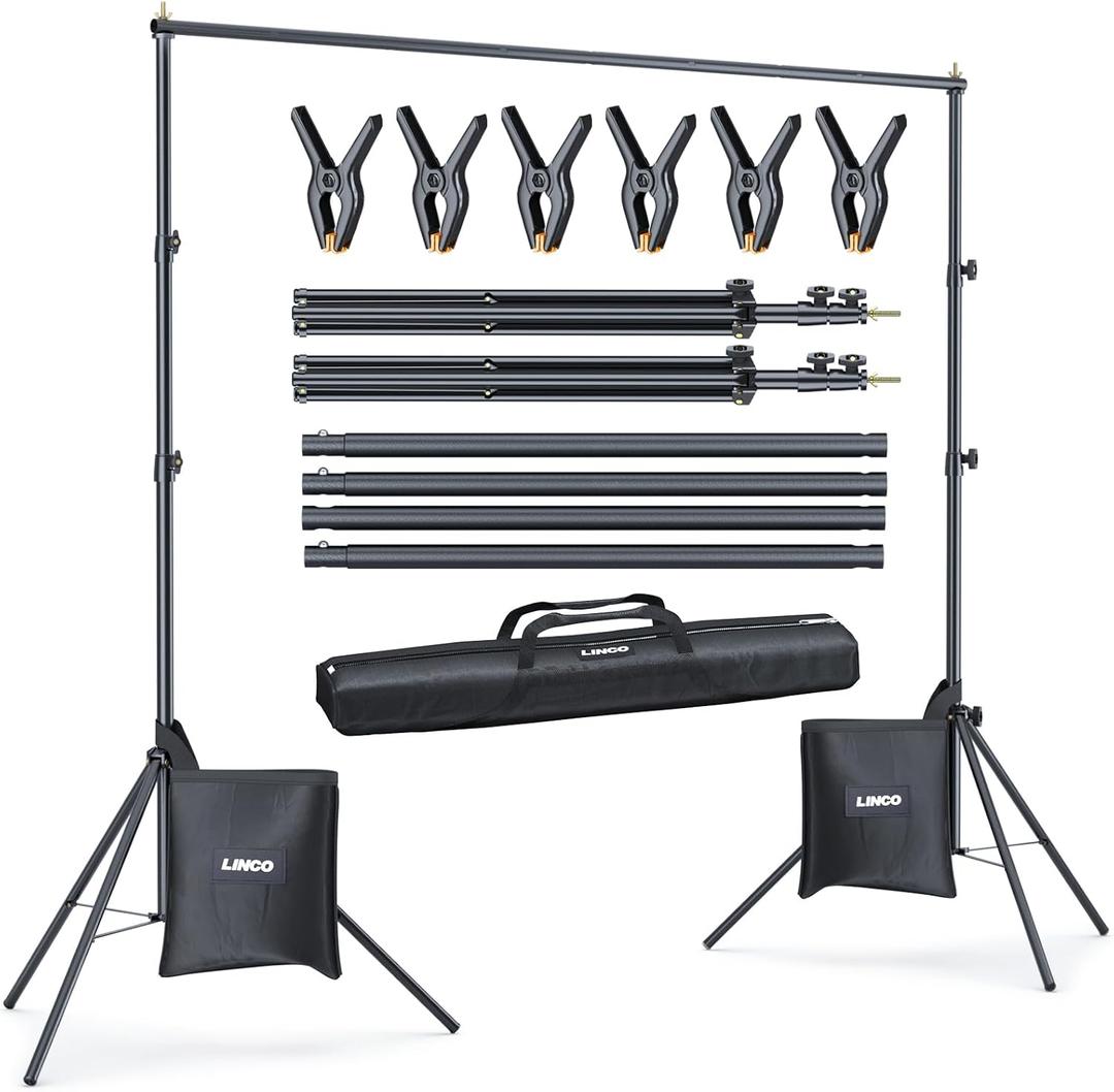 LINCO Backdrop Stand for Parties Kit 10x7 ft Adjustable Back Drop Photography Studio Photo Background Support System with Clamps, Sand Bag, Carrying Bag 4172