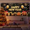 13x6ft Happy New Year Garage Door Banner Luxury Golden Black Balloons Backdrop New Year's Eve Garage Door Cover Decoration for Celebration Party Indoor Outdoor House Wall