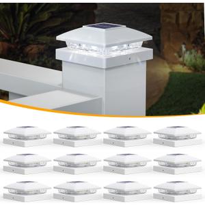APONUO Solar Post Cap Lights for 4x4 5x5 Posts - IP64 Waterproof, 6500K LED, No-Wire Fence Lights & Deck Lights for Patio Garden Yard Patio, White-Cool White, 12 Pack