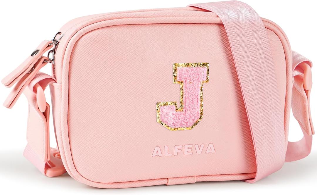 Initial Crossbody Purse Small Leather Sling Bag, Personalized Birthday & Mother's Day Gifts for Mom, Pink Travel Purse (Letter J)