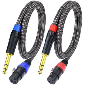 Balanced 1/4" TRS to XLR Female Microphone Cable, 3.3Feet 6.35mm Quarter Inch to 3pin XLR Female Stereo Interconnect Cable, Heavy Duty Nylon Braided, Gold Plated, for Mixer, Speaker -2Pack