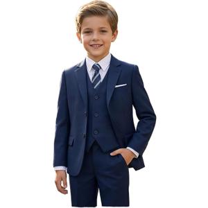 Boys Suits 5 Piece Slim Fit Suit for Kids Formal Ring Bearer Suits Gentleman Wedding Party Outfit (Blue) 14