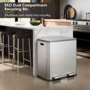 EKO EcoCasa Plus 2 x 10.6 Gal Dual Recycling Trash Can for Kitchen, Large Stainless Steel Step-On Garbage Can with Soft-Close Lids, Odor-Proof and Fingerprint-Resistant, Removable Buckets with Handles