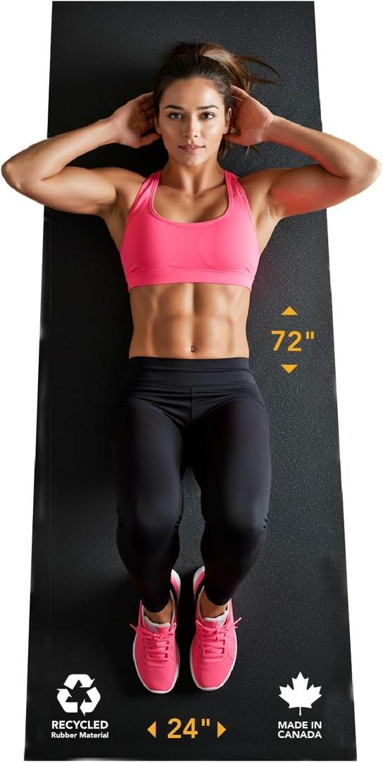 Rubber King Multi-Purpose Exercise Mat - 100% Recycled Thick Rubber Mat for Home Gym Flooring, Non-Slip, Low-Odor Durable Workout Mat for Indoor/Outdoor, Shoe-Friendly (2 Feet x 6 Feet x 3mm Thick, Black)