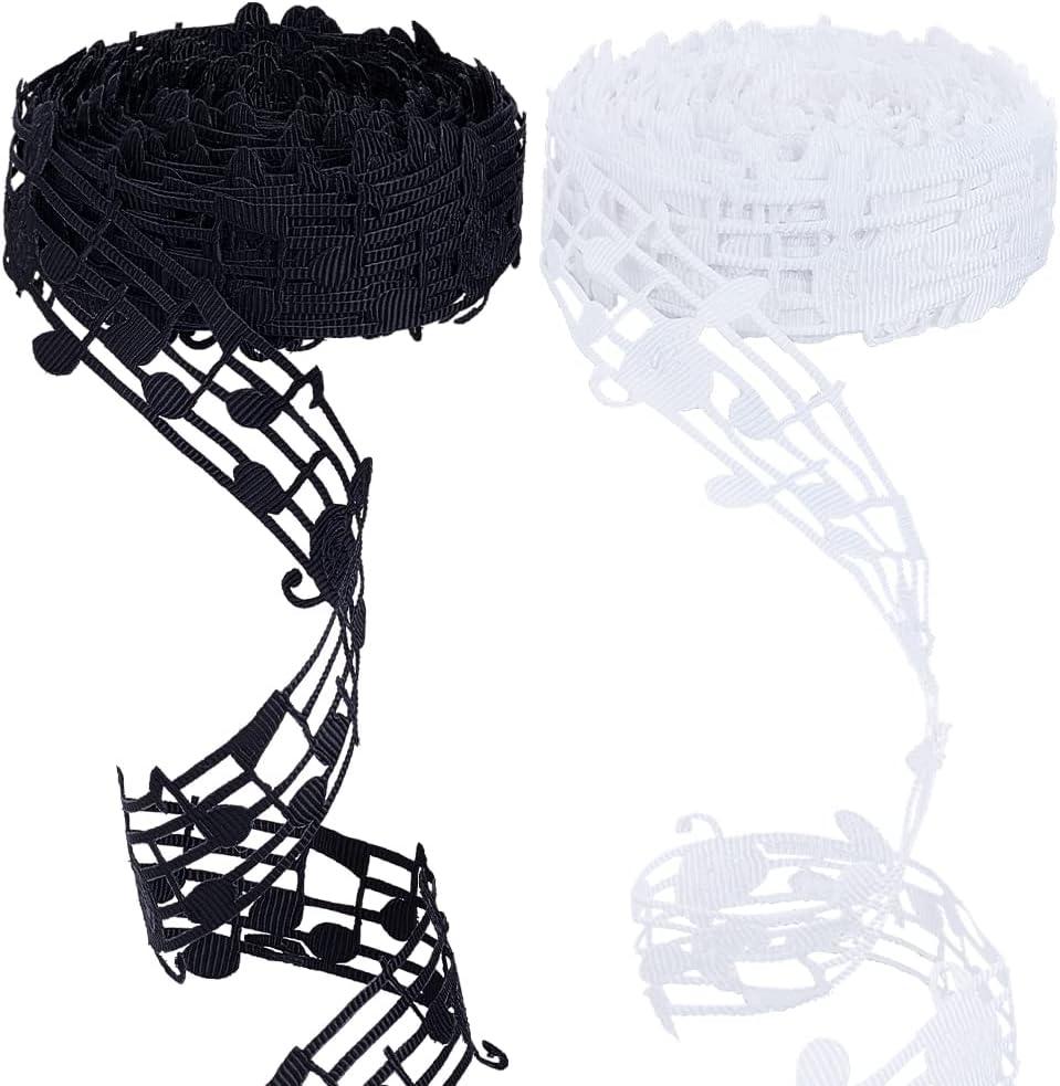 PH PandaHall 20 Yards Black White Hollow Music Note Ribbon 30mm Cut Out Craft Grosgrain for Wedding Scrapbook DIY Gift Wrapping Birthday Party Decor