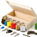 Woodtoe 8 PCS Montessori Lock and Key Toy, Montessori Toys for Toddlers 3 4 5 Year Old, Kids Tool Set, Montessori Materials Preschool Learning Sensory Toy, Fine Motor Skill, Christmas Toys for Kid 3-6