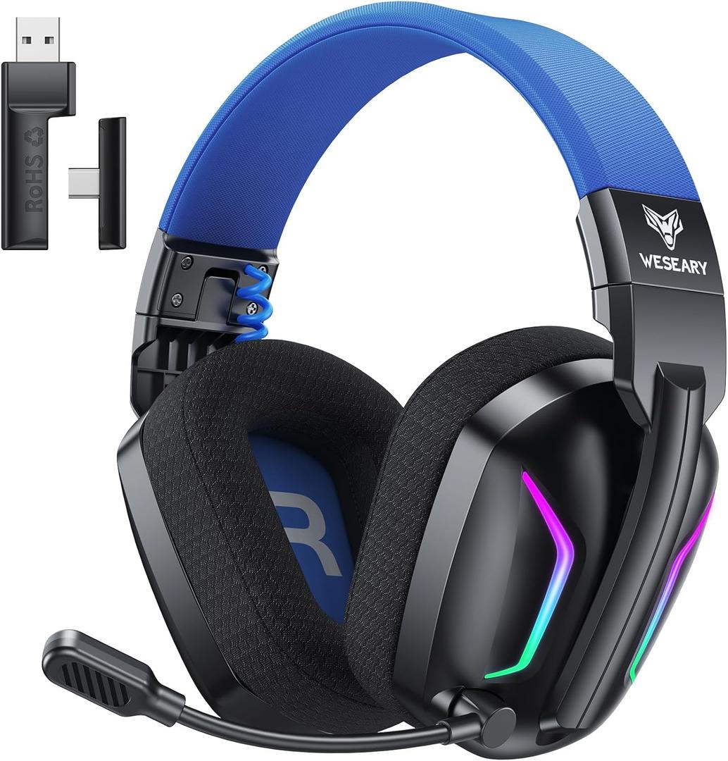 WESEARY Wireless Gaming Headset for PS5, PS4, PC, Switch & Mac, 20ms Ultra-Low Latency, 2.4GHz USB & Bluetooth 5.4 Gaming Headphones with Mic, 50H Battery Life, 3D Spatial Audio, Dynamic Lighting