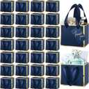 Yeaqee 50 Pcs Mini Metallic Foil Gift Bags with Handles 4x4.75x2.25'' Tiny Thank You Favor Bag with Tag for Fall Thanksgiving Halloween Christmas Wedding Baby Shower Birthday Party(Navy Blue, Gold)