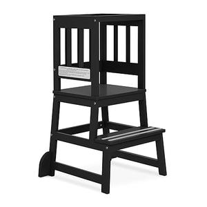 Dream On Me 2-in-1 Funtastic Tower and Step Stool, Easy to Assemble, Multi-Purpose Stool with Non-Toxic Paint Finish, Made of Solid Pinewood, Black