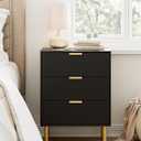 Night Stand, Tall Bedside Table with 3 Storage Drawers, White Nightstand, Bedside Furniture, Side Table with Gold Frame, Drawer Dresser for Bedroom, Living Room (Modern-3drawers, Black)