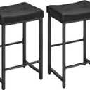 HOOBRO Bar Stools,25.4" Saddle Stools with PU Upholstery, Counter Height Stools with Footrest, Kitchen Breakfast Chairs, for Dining Room, Cafe, Bar, Black BB23BY01