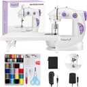 Magicfly Mini Sewing Machine for Beginner, Dual Speed Portable Machine with Extension Table, Light, Sewing Kit for Household, Travel (White)