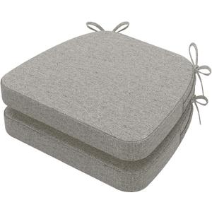 AAAAAcessories D-Shaped Chair Cushions, 2" Thick Dining Chair Pads with Ties and Removable, Machine-Washable Cover, 17" x 16", Set of 2, Khaki Gray