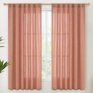 YoungsTex Rust Terracotta Linen Curtains 63 Inch Length, Burnt Orange Drapes Light Filtering with Rod Pocket Back Tab Semi Sheer Privacy for Bedroom Living Room Window, 2 Panels, 52 X 63 Inch