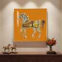 Large Framed Modern Gold and Orange Horse Wall Art, Contemporary Luxury Bright Picture Prints Paintings, Gold Framed Artwork for Hallway Living Room Bedroom and Dining Room Wall Decor, 30x30 Inch