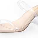 Leevar Square Toe Heeled Sandals for Women - Women's Low Block Heels Sandals - 2.25IN Open Toe Ankle Strap Chunky Heels - Slip on Heeled Sandal Mule- Nude Black Strappy Heels for Party Wedding Dress Shoes (8, Clear)