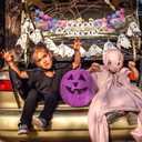 Halloween Giant Friendship Bracelet Garland Jumbo Happy Halloween Banner with Foam Circles Plastic Balls for Birthday Party Decorations Supplies Indoor Outdoor(Blue and Purple)