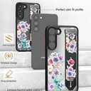 Compatible for Samsung Galaxy S23 Case Cute with Strap Stand Finger Kickstand, Designer Cool Silicone Cases Funda Cover - Red Rose Peony Floral