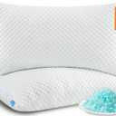 Cooling Pillows Queen Size Set of 2, Memory Foam Pillows with Zipper, Firm Bed Pillows Adjustable for Hot Side Back Stomach Sleepers (White)