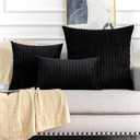 UGASA Corduroy Striped Soft Soild Decorative Throw Pillow Covers Set Cushion Cases Pillowcases for Sofa Bedroom, 2 Pcs, 12x20inch, Black