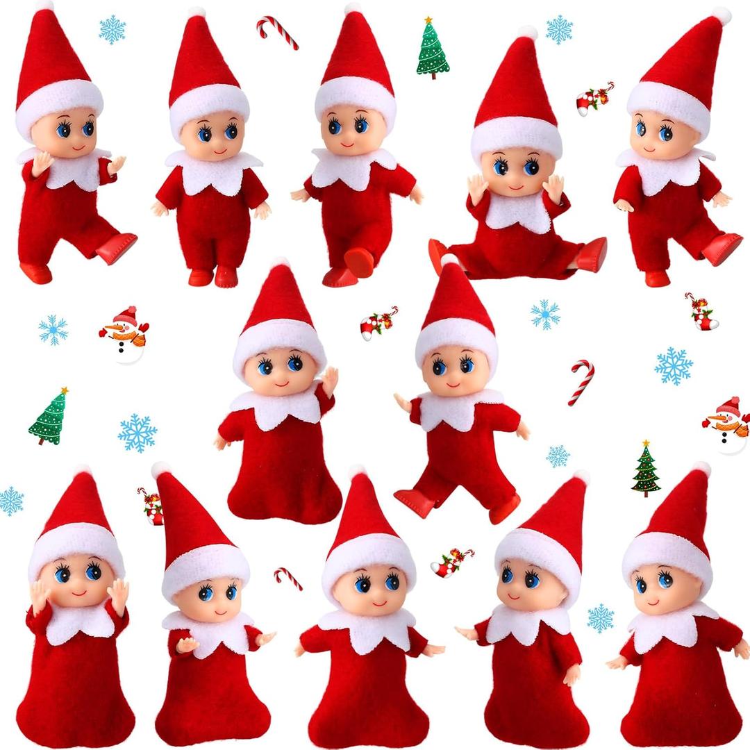 Cunno 12 Pcs Red Christmas Miniature with Clothes Xmas Decorations Tiny Gift Accessories Christmas Advent Calendar Holiday Decorations(Red)