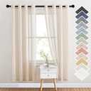 NICETOWN Natural Open Linen Weave Flax Sheer Window Curtains, Ring Top Translucent Textured Drapes Privacy with Light Through for Bedroom/Living Room, Beige, 52" Wide by 72" Long, 2 Pieces