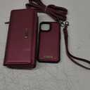 CaseMe 2-in-1 Detachable for iPhone 15 Crossbody Wallet Case with RFID Blocking 10-Card Holder for Woman, PU Leather Wrist Strap Zipper Handbag Purse Wallet Phone Case for iPhone 15 6.1", 
 Wine Red