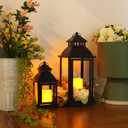 NEEDOMO LED Lanterns Decorative Outdoor&Indoor, Set of 2 Large Bronze Metal Lantern Decor with LED Candle, Lantern Decor for Porch, Patio, Garden, Balcony, Wedding, Spring Decorations (NO Glass)