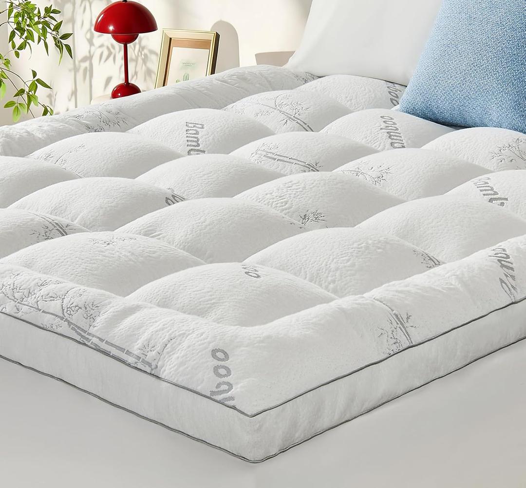 Memory Foam Mattress Topper - Viscose Made from Bamboo Pillow Top Thick Twin XL Size Mattress Pad for Back Pain, Ultra Soft & Cooling for Hot Sleepers, 6-18'' Deep Pocket, White