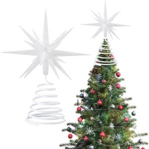 Skylety Mini White Christmas Tree Topper 3D Starburst Star Tree Topper White Glitter Christmas Ornaments Exploding Star Xmas Home Decorations for Holiday Ornament
