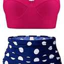 CHERRY CAT Womens Vintage Retro Polka High Waisted Underwire Bikini Two Piece Swimsuits Size Extra Large, Rose Red