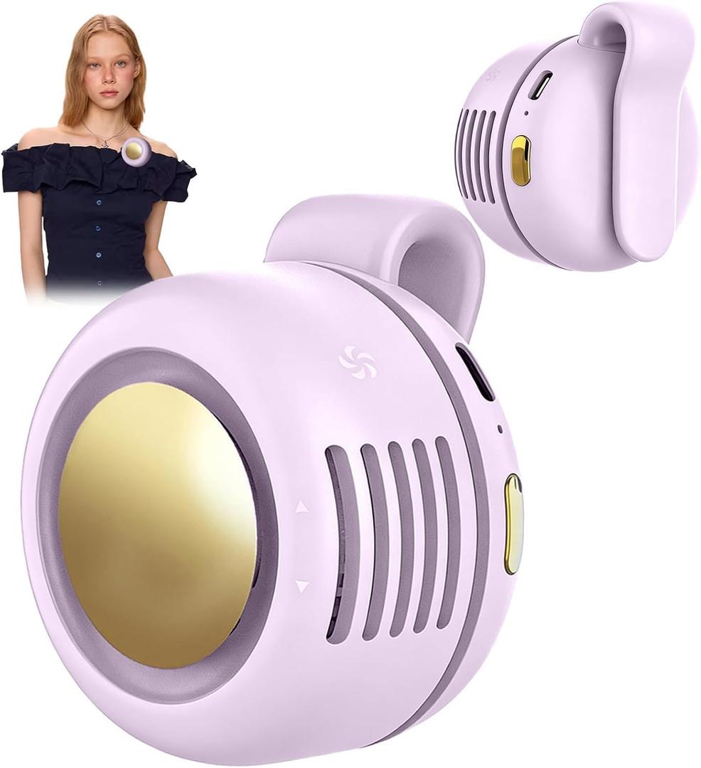 Portable Clip-On Fan, Mini USB Rechargeable 360 Rotatable Fan, 3-Speed Silent Mini Bladeless Fans (Purple)