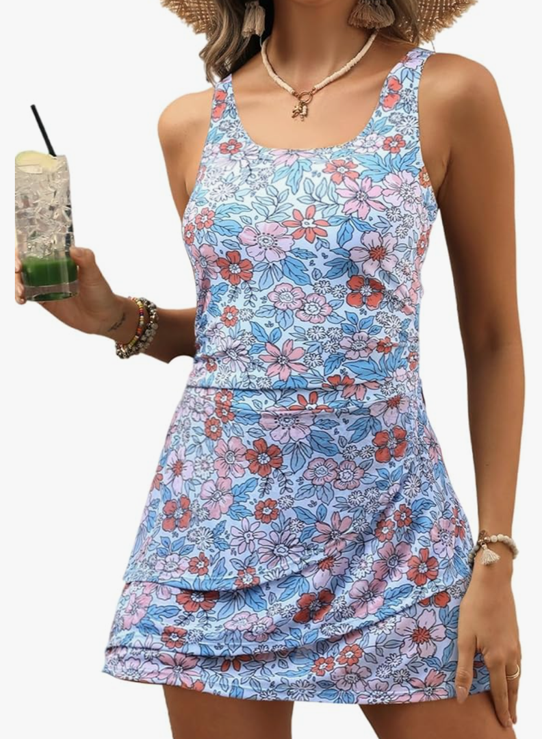 VIMPUNEC Women One Piece Swim Dress Swimsuit Tummy Control Modest Swim Skirt Bathing Suit Size L