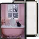 Halloween Pink Ghost Bubblebath Canvas Posters Bathroom Cute Ghost Black Cat Wall Art Goth Dark Academia Bubblebath Prints Painting For Living Room Bedroom Wall Decor 16x24in Unframed (16L" x 24W", Multi 14)
