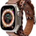 HARDISTON Cuff Watch Band Compatible with Apple 40mm for men & women, Handmade Genuine Leather, Compatible with iWatch Series 11 10 9 8 7 6 5 4 3 2 1 SE Ultra, Wrist Bracelet Band, Medium/Band-Brown