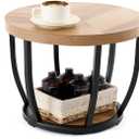 Round Coffee Table, 2-Tier Circle Wood Coffee Table with Storage Shelves, Modern Industrial Wooden Accent Center Sofa Side for Living Room, Home Office(19.7'' Dia X 17.7 H)
