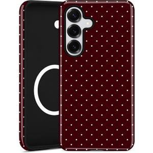 Magnetic Polka Dot Phone Case for Samsung Galaxy S25, Compatible with MagSafe, Cute Burgundy Red Polka Dot Aesthetic Soft TPU and Hard PC Shockproof Protective Phone Cover for Women Girls