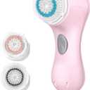 Microtree Electric Facial Cleansing Brush, No Rotation, Sonic Vibrating Deep Clean, Face Brushes for Cleansing, Rechargeable Face Scrubber Exfoliator for All Skin Types, Non Spin (Cool Pink)