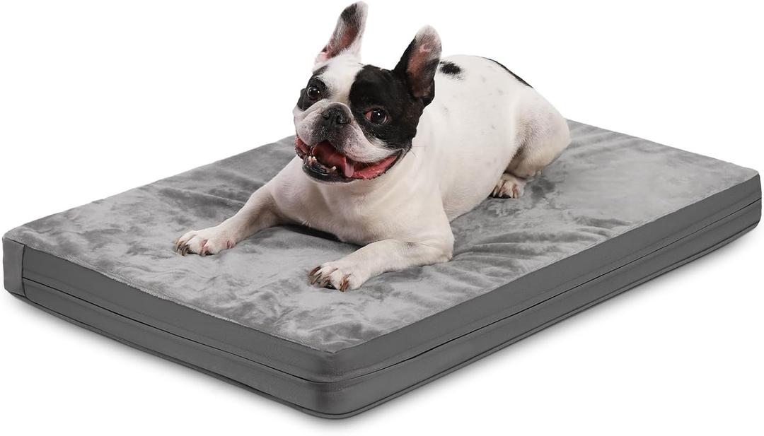 Waterproof Small Dog Bed Crate Pad 24 inch, Washable Puppy Bed Orthopedic with Removable Cover Reversible, Foam Dogs Bed, Cat Bed Kennel Pad 23" x17, Durable Anti-Slip Bottom, Gray (Grey)
