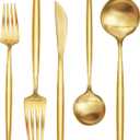 30-Piece Gold Silverware Set, Flatware Set for 6, Food-Grade Stainless Steel Cutlery Set, Includes Spoons Forks Knives, Kitchen Cutlery for Home Office Restaurant Hotel (Gold 30 Pcs)