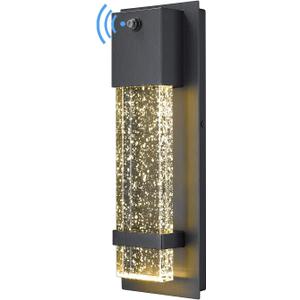 HWH INVESTMENT Dusk to Dawn Sensor Outdoor Wall Lamp, Modern LED Exterior Wall Sconce Lantern, Black Finish with Crystal Bubble Glass, 5HW9-B-P BK (1 Pack)