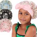 3 Pieces Kids Satin Bonnet Silky Sleep Cap Wide Elastic Band Hair Bonnet for Girls Toddler Child