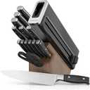 Ninja K52015 Foodi NeverDull 15 Piece Premium Knife System, Wood Series Block, German Stainless Steel, with Built-in Sharpener, Stainless Steel/Walnut